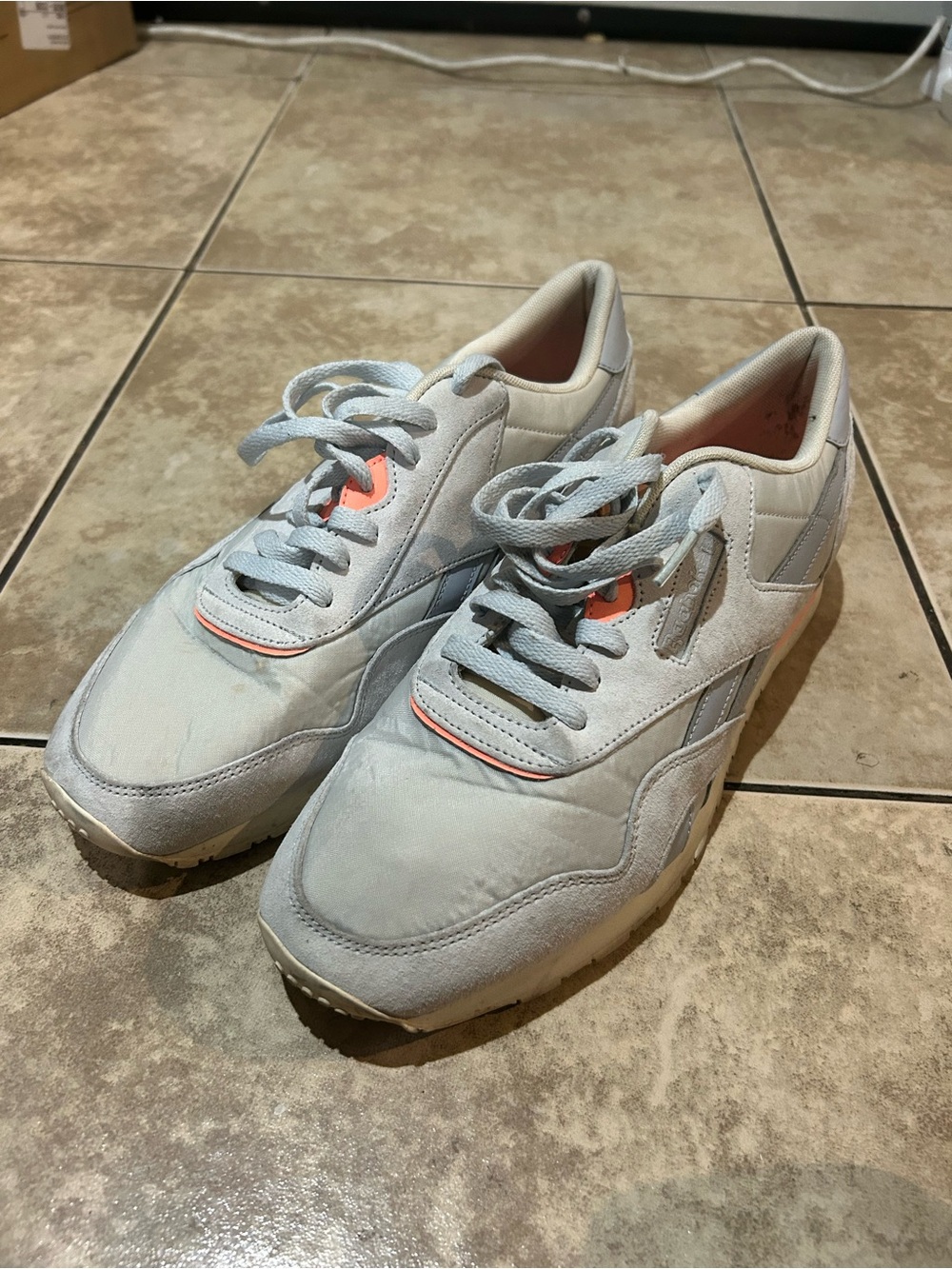 Reebok Women's Light Gray and Coral Sneakers